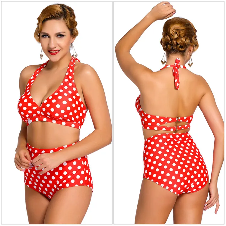 Summer Red High Waist Padding Bikini Set for Women, Plus Size, Slimming  Swimsuit, XSY41420R