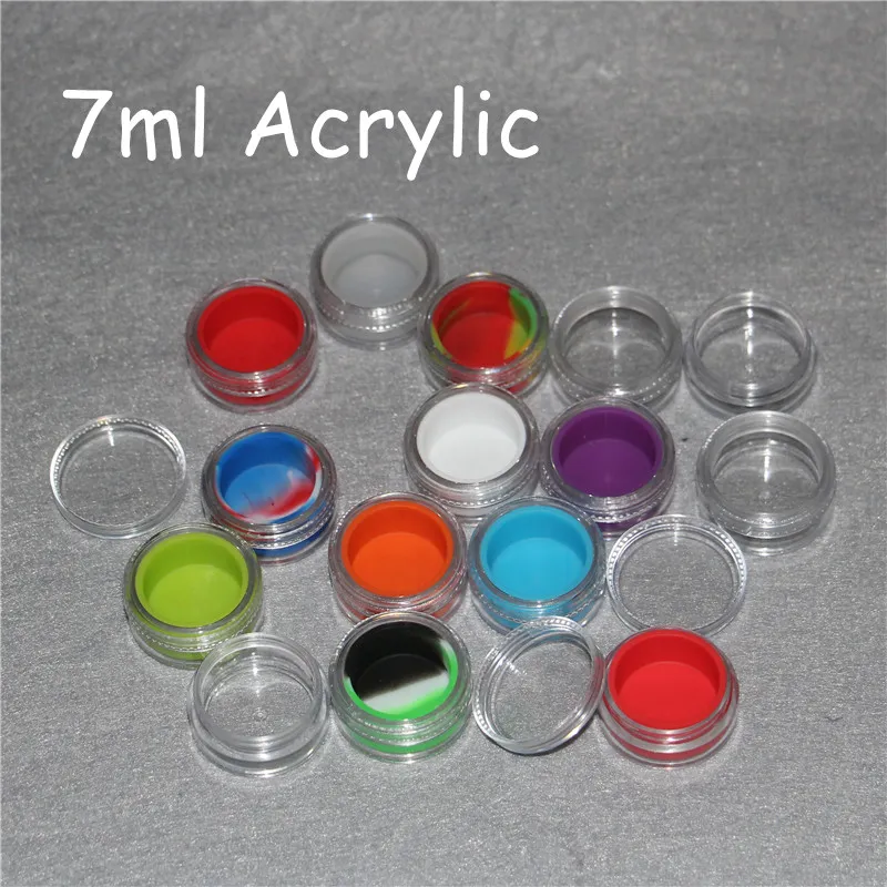 Bouclier acrylique de 7 ml pots en silicone dab conteneurs de cire pot de silicone de cire boîte de rangement antiadhésive dab bho pots d'huile porte-vape