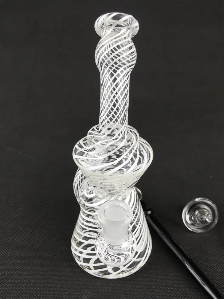 Cam Nargile Beyaz Izgara Şerit Oil Rig Bong, Sigara Boru, 14mm Ortak Fabrika Outlet