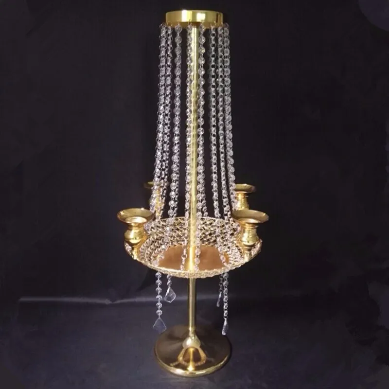 Glaspärla pelare ljushållare satt med kristall dimond dekoration för bröllop