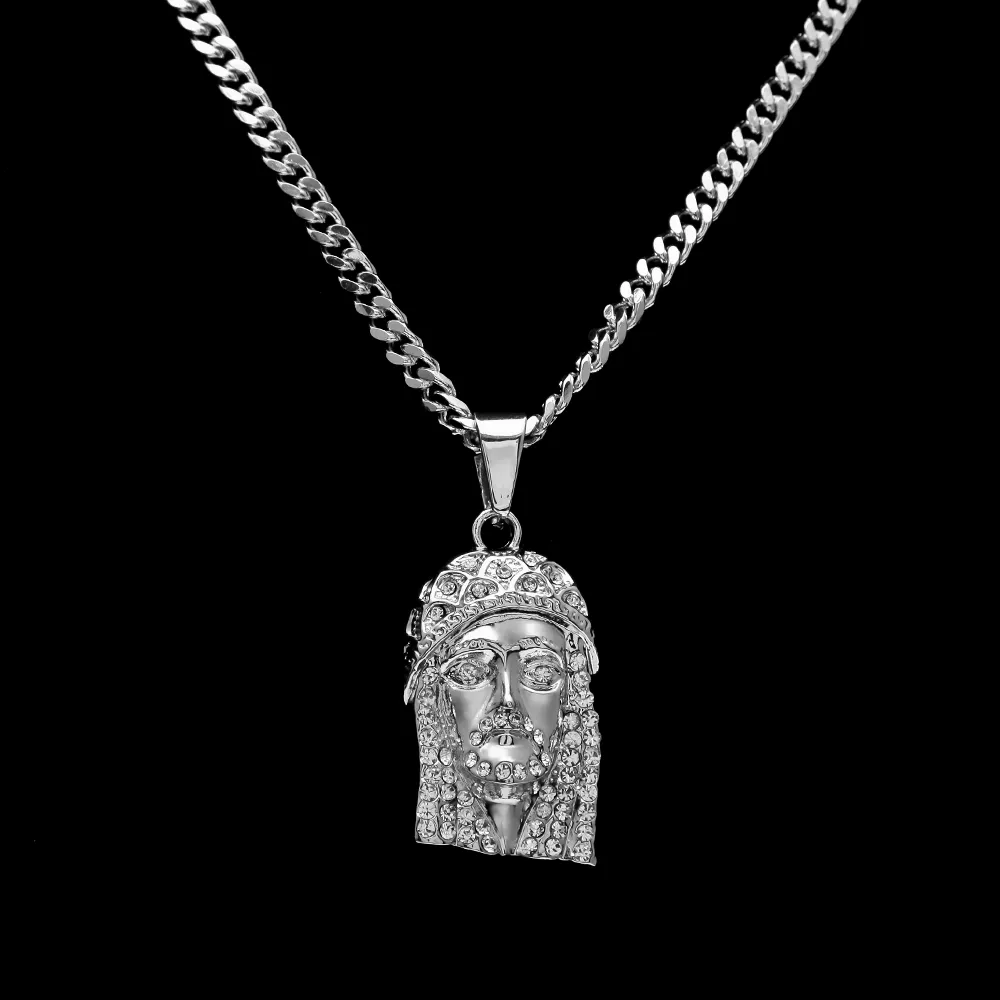 HipHop Silver JESUS Christ Piece Head Face Pendant Necklace Charm Chain For Men and Women Trendy Holiday Accessories