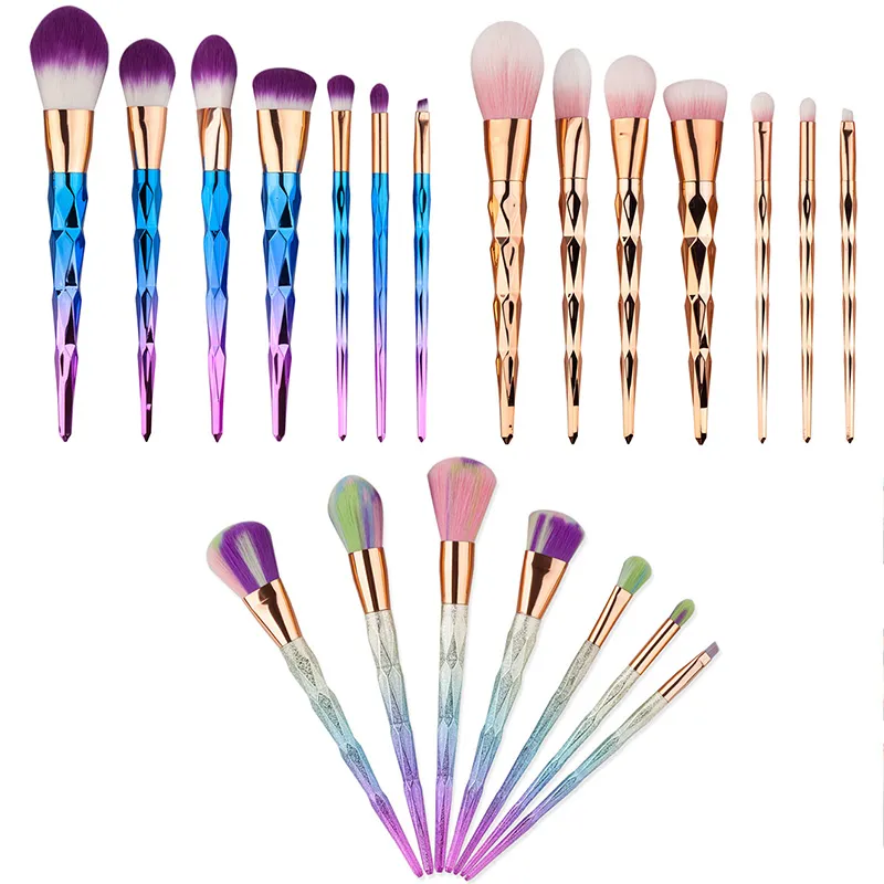 7pcs/set Professional Makeup Brushes 3 Colors Beauty Cosmetic Eyeshadow Lip Powder Face Tools Kabuki Brush Set