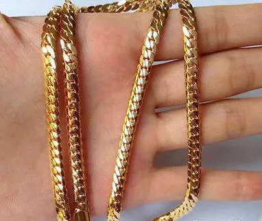 Collana da uomo in oro giallo 18 carati, catena da 24 pollici con catena a serpente, 4 mm, gioielli di moda GF