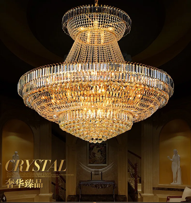 LED moderne lustres en cristal d'or luminaire américain grand lustre droplight maison européenne intérieur hôtel restaurant grande lampe en cristal D140cm