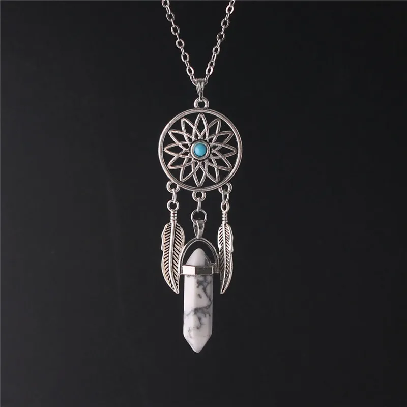 en gros des femmes pendante plume pierre naturelle oeil de tigre jade charmes en filigrane tribal dreamcatcher pendentif 50cm lien chaîne collier