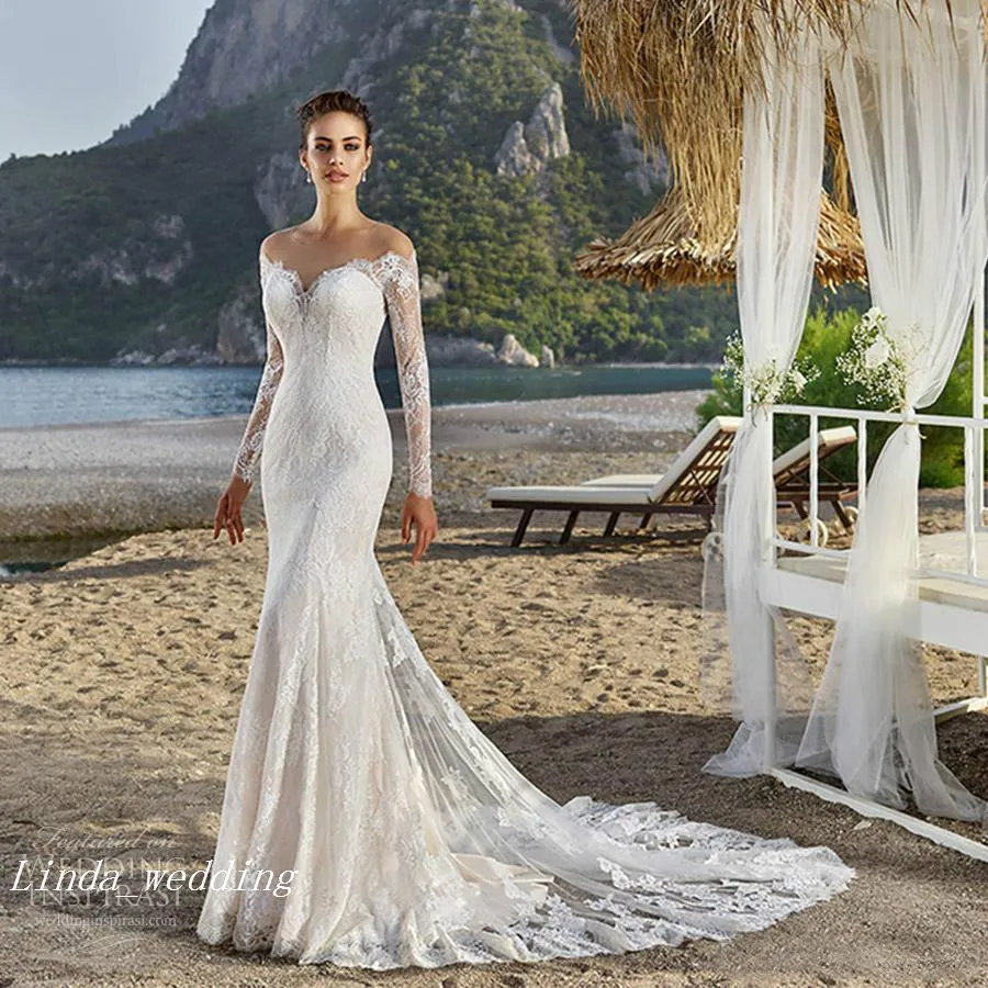 2019 Sexy Back Mermaid Wedding Dress Summer Beach Boho Applique Lace Long Sleeves Bridal Gown Plus Size Custom Made Vestido De noiva