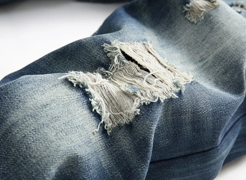 Moda Jeans Rasgado Homens Reta Na Europa Estande Fino Nostálgico Maré Calças dos homens Jeans de Alta Qualidade