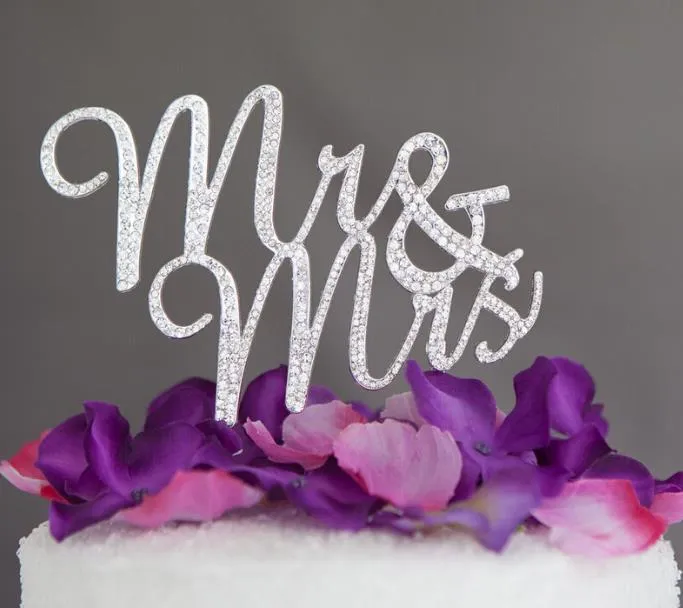 Herr Mrs Crystal Cake Topper Silver Rhinestone Bröllop Födelsedag Bling Cake Toppers Dekorationer Party Favor Cake Tillbehör