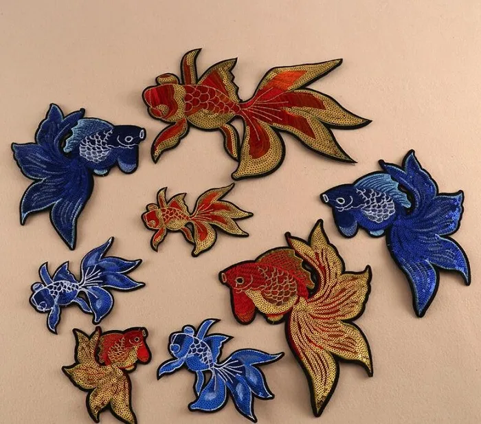 Fer sur patchs bricolage paillettes Patch autocollant pour vêtements vêtements tissu Badges couture brillant paillettes poisson bleu rouge etc.