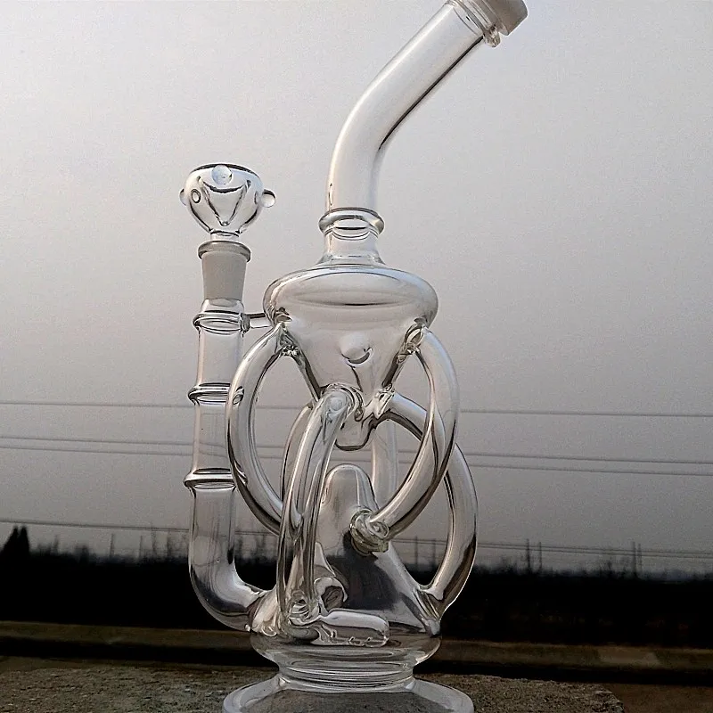 Oil Rigs Recycler water pipe High quality HourGlass bong Hybrid Two function Hand make glass art built in claim catchers joint 14.4mm