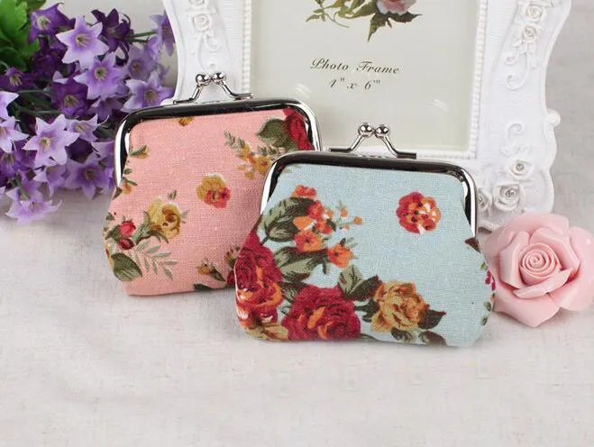 Wholesale - Vintage flower coin purse canvas key holder wallet hasp small gifts bag clutch handbag