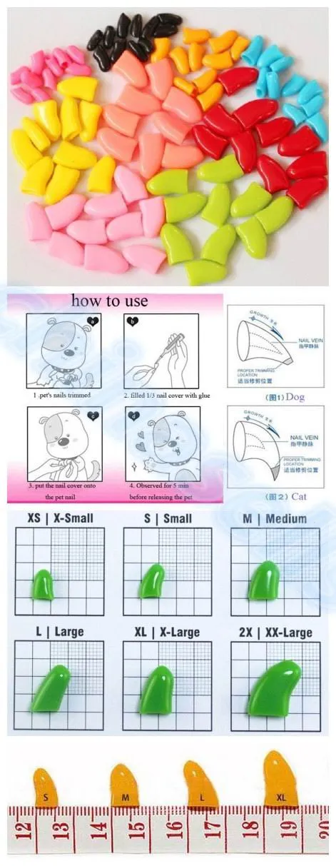 / 부드러운 애완견 고양이 새끼 고양이 발톱 조절 손톱 캡 커버 고양이 스타일의 고양이 갑옷 고양이 캡 세트 접착제 여러 가지 빛깔의