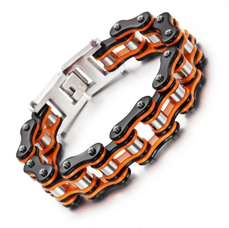 Fashion Mens Women Cyklist Bike Chain Armelets smycken Guld Black Orange Blue Plated Rostfritt Steel Motorcykelcykel Link Chain 255S