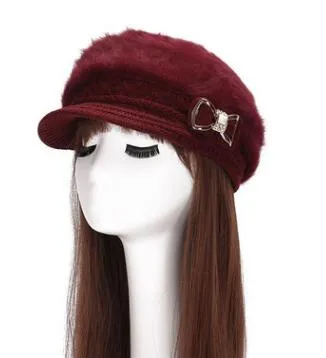 New Ladies Hat Inverno mais cashmere coelho cabelo chapéu moda arco de cristal chapéu de malha