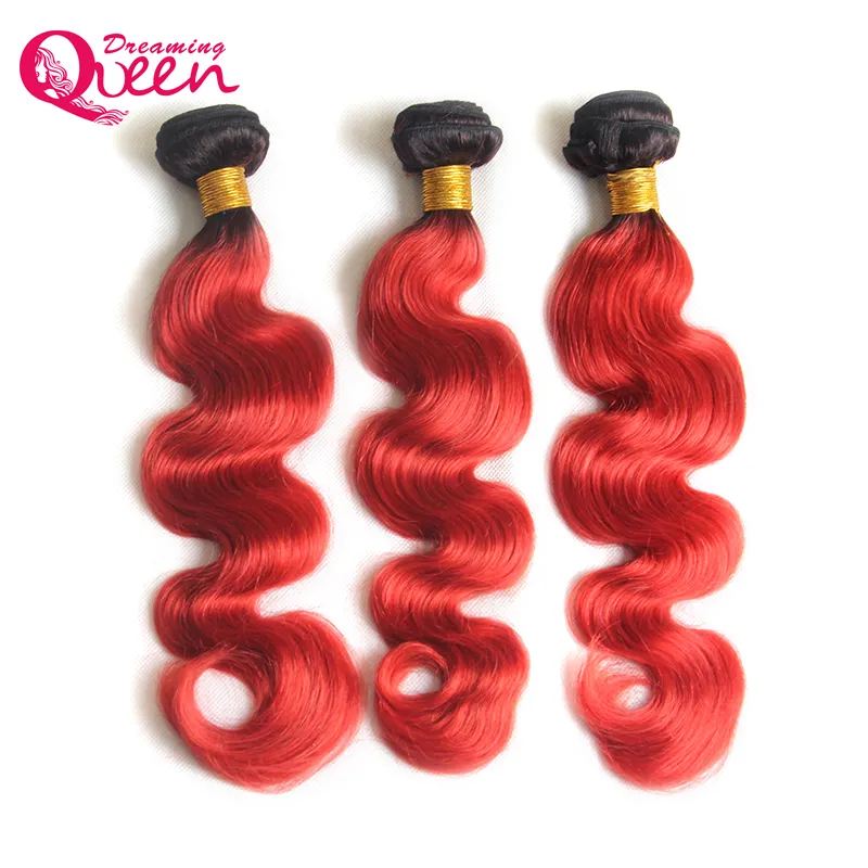 T1B 붉은 색 Ombre 브라질 바디 웨이브 인간의 머리 직조 100 % 버진 인간의 머리 묶음 3 개 옴 브레 헤어 묶음 짜다