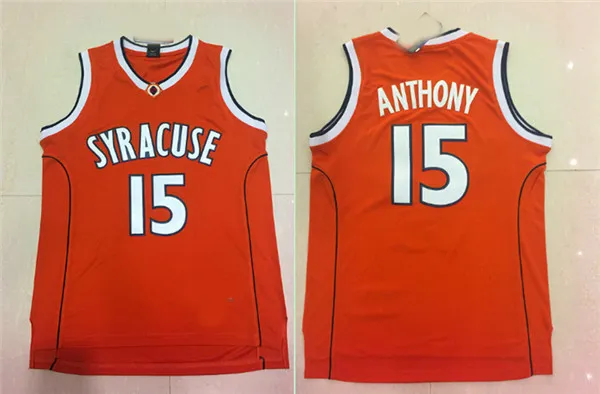 Мужские баскетбольные майки Syracuse Orange Camerlo Anthony College 15 черно-белых рубашек с университетской прошивкой Oak Hill High School Je8416004