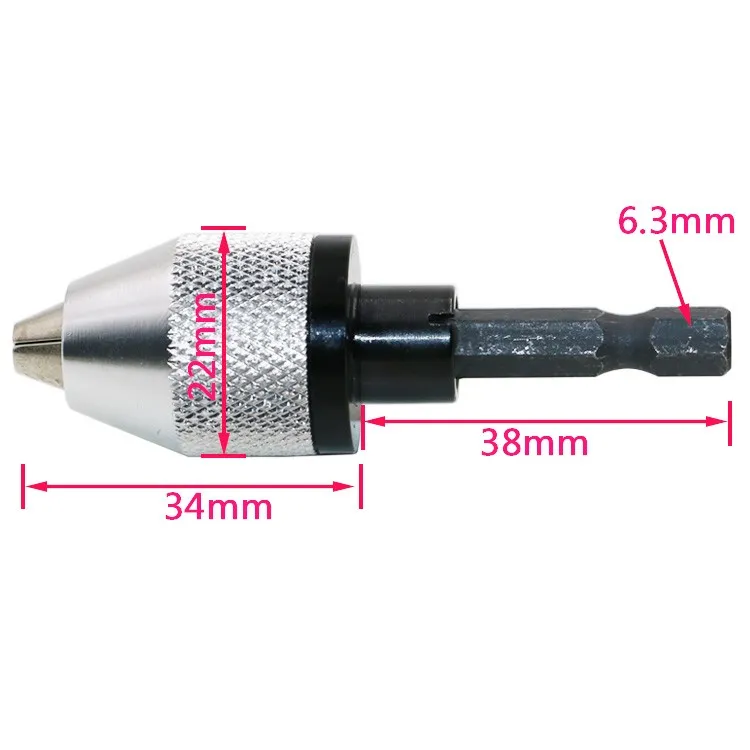 Adaptador de mandril de broca sin llave, convertidor de 6,3mm y 1/4 pulgadas, 0,3-6mm para controlador de impacto, amoladora de vástago hexagonal, taladros, Adaptador de destornillador