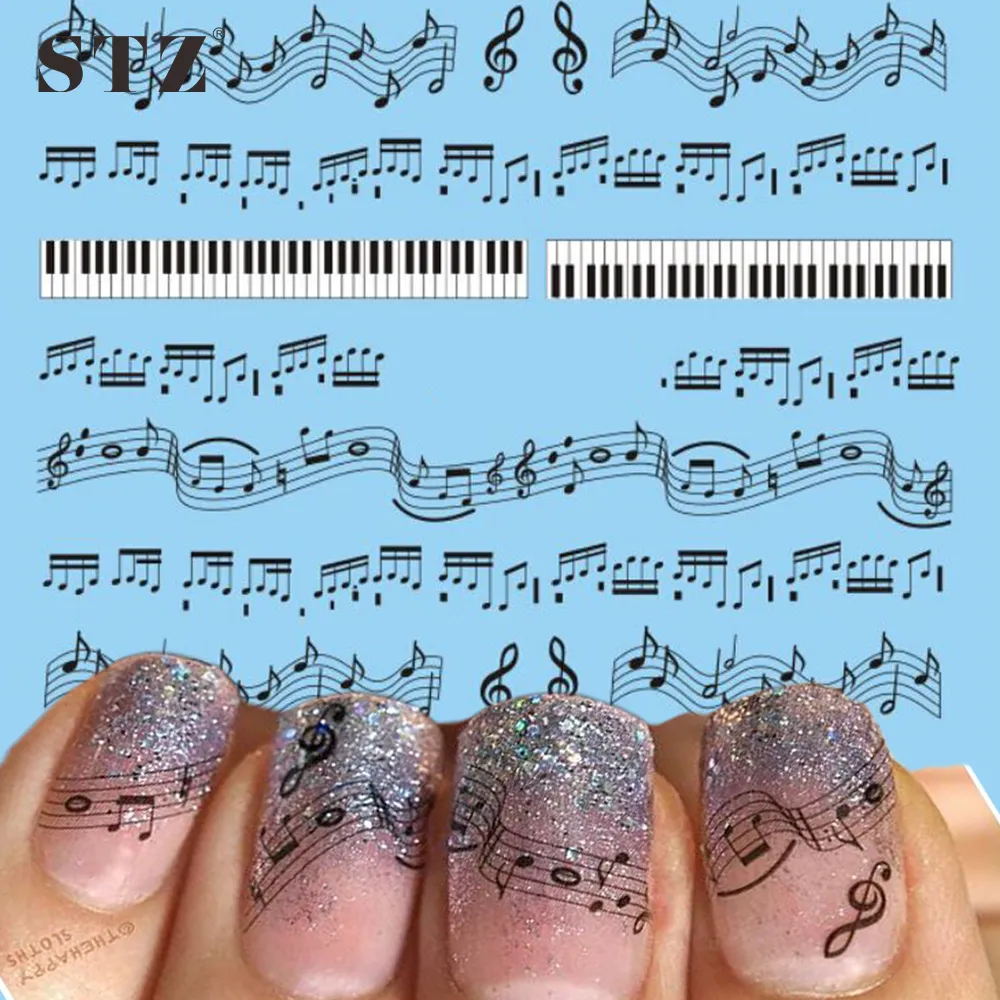 Vente en gros - STZ 1 Feuilles Hot Nail Designs Noir Note de Musique Impression DIY Ongles Orteils Femmes Nail Art Autocollant Stickers Tatouages Outils #Nouveau