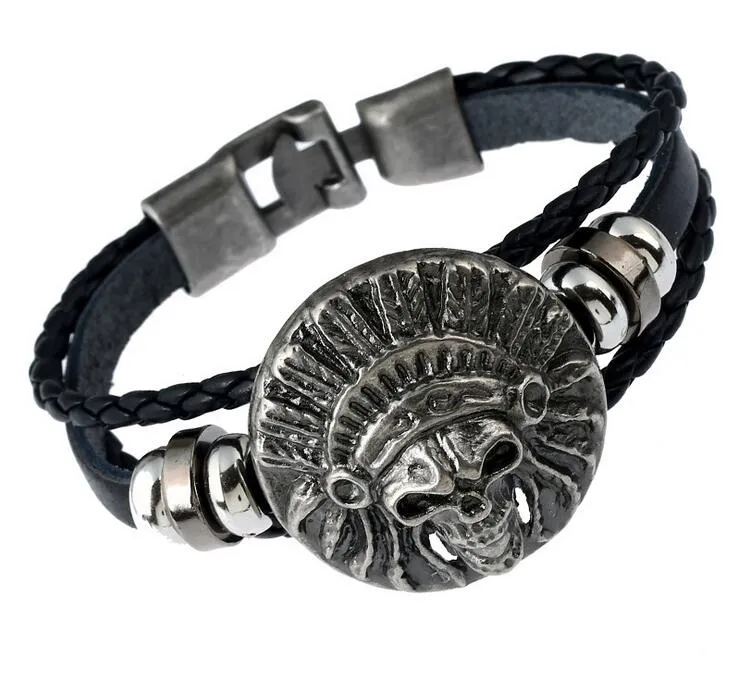 Vente chaude Bracelet en cuir de vachette en argent antique 100% bracelet en cuir de vachette Boucle Crâne diamant Croix en cuir Couple Bracelet mix 4 styles 