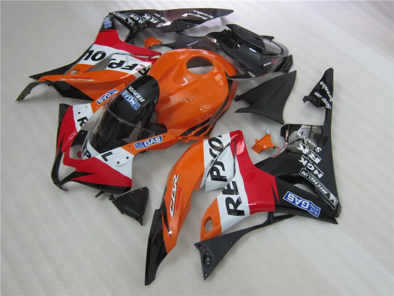 Injektionsgjutna Fairings för Honda CBR600RR 07 08 Orange Black Bodywork Fairing Kit CBR600RR 2007 2008 OT34