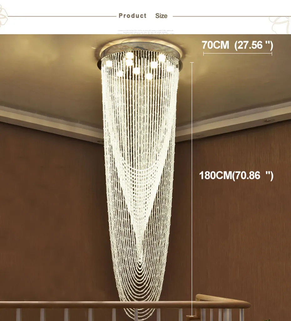 Lustre en cristal moderne éclairage lustres d'escalier LED luminaires suspendus de plafond pour hôtels escaliers Villas décoration