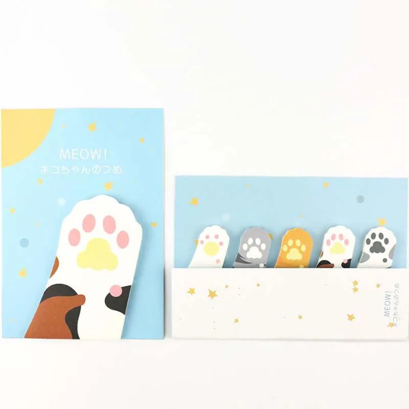 Partihandel-6 st / parti Meow Kawaii Cat Claw Sticky Notes Klistermärke Post Memo Pad Stationery Office Tillbehör Skolleveranser