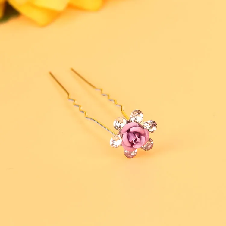 10 adet Gül Rhinestone U Şekillendirilmiş Tokalar Temizle Kristal Başlıklar Düğün Gelin Saç Balo Pins Çok Renkli