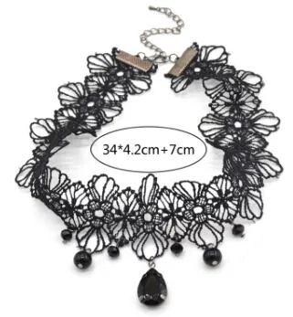 Collana Girocollo Gotica Vittoriana In 4 Pezzi – Pizzo Nero Effetto Tatuaggio Vintage