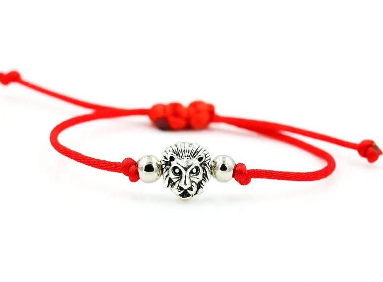 Gelukkig zilveren kleur hamsa hand leeuw amulet armband rode touw draad string gevlochten voor mannen vrouwen gift geschenk verstelbare armband