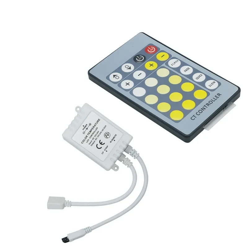 24 Key IR Remote Dimmer Controller Tvåfärg CW + WW CCT-justering Färgtemperatur för 5050/3528 LED Strip Light