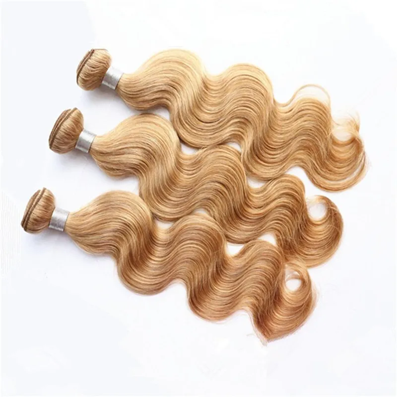 Wstępnie wyposażone 360 ​​koronkowe zamknięcie czołowe z wiązkami fali ciała 27 miodowa blond brazylijskie dziewicze włosy hair z koronką 360 opaską C4669939