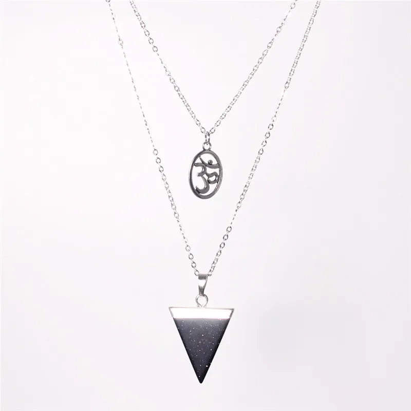 Vente chaude Nouveauté Style Design occidental Multilayer Pendentifs Ohm Pyramide Triangle Pierre naturelle Femmes Colliers Dainty OM Yoga Hindouisme Bijoux