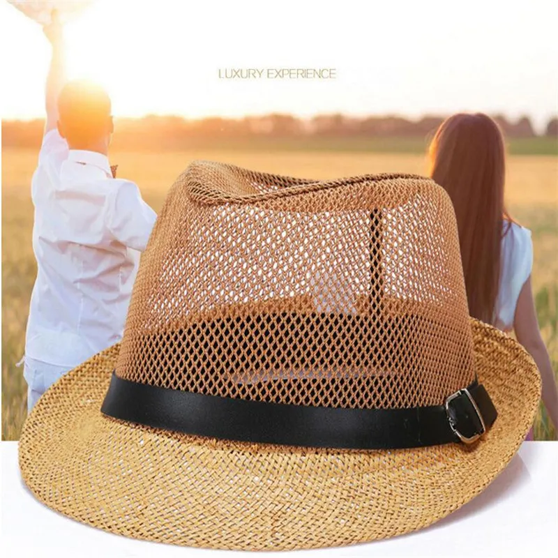 2017 أحدث الكورية الكتان كاوبوي الشمس القبعات الصيف الرجال الأزياء شبكة هول التهوية أشعة الشمس قبعة مع حزام مشبك الديكور