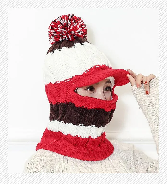 2017 gorro de lana tejido de Invierno para mujer, gorro para exteriores, gorro para ciclismo, gorro para el frío, capucha de viento cálida, gorro con protección para la oreja para esquí para mujer