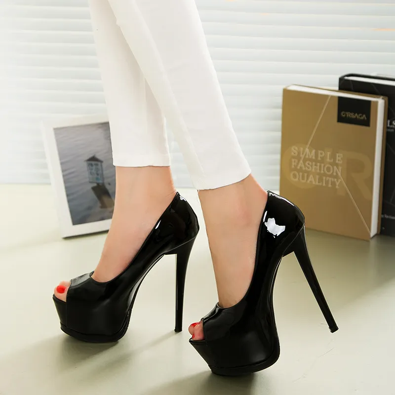 Sexy Peep Toe Stiletto Heel Platform Shoes 15CM Platform High