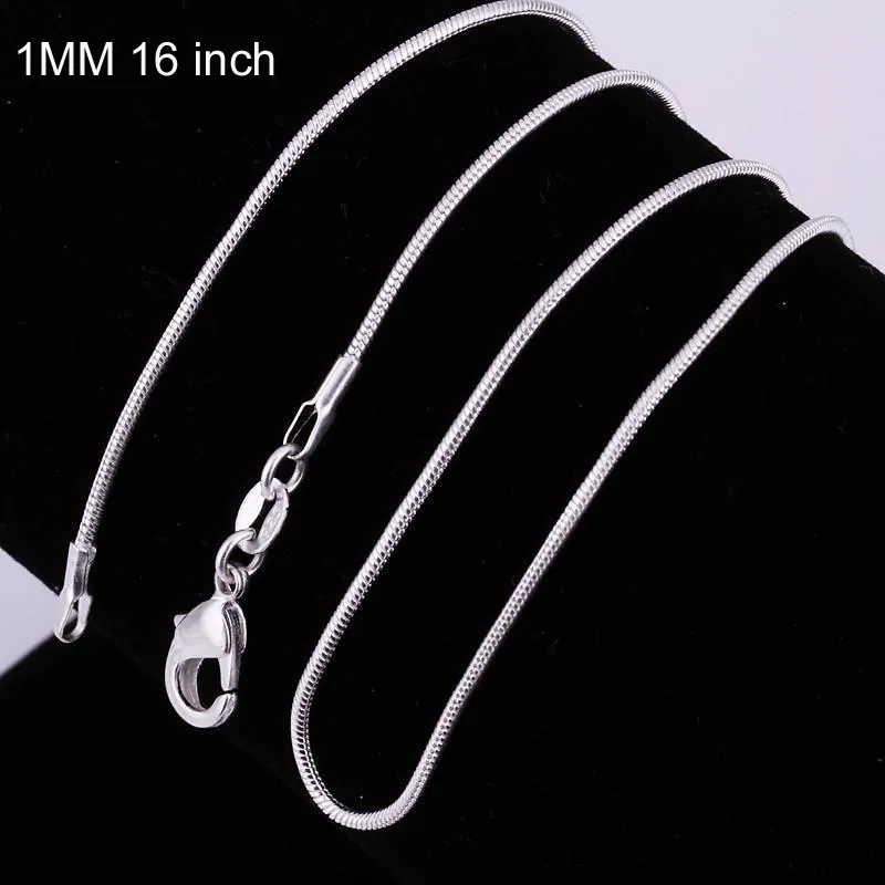 Wholesale 16-34 Inches Snake Necklace Chains 1MM 925 Sterling Silver Findings DIY Jewelry Hot