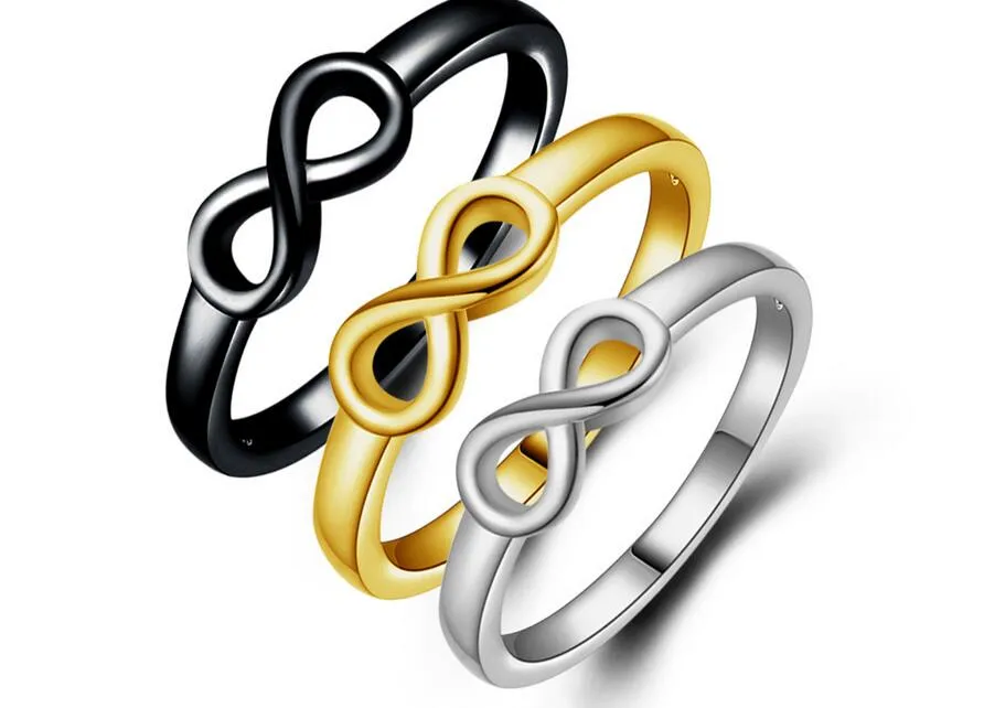 패션 남자 여자 반지 Infinity 8 단어은 검은 황금 반지 연인 반지 크기 US6-US10 무료 배송 10pcs / lot