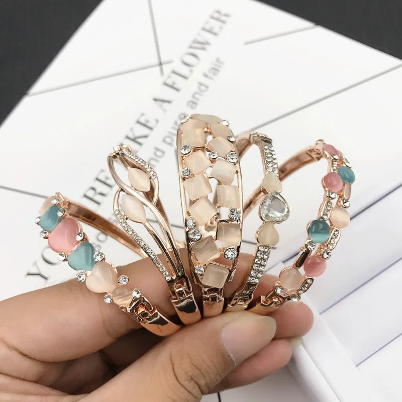 Charm Bangle Armband Rose Goud Zilver Mix Verschillende Stijlen Groothandel Cat Eye Gem Strass Sieraden Koreaanse Mode Kwaliteit Armband DHL