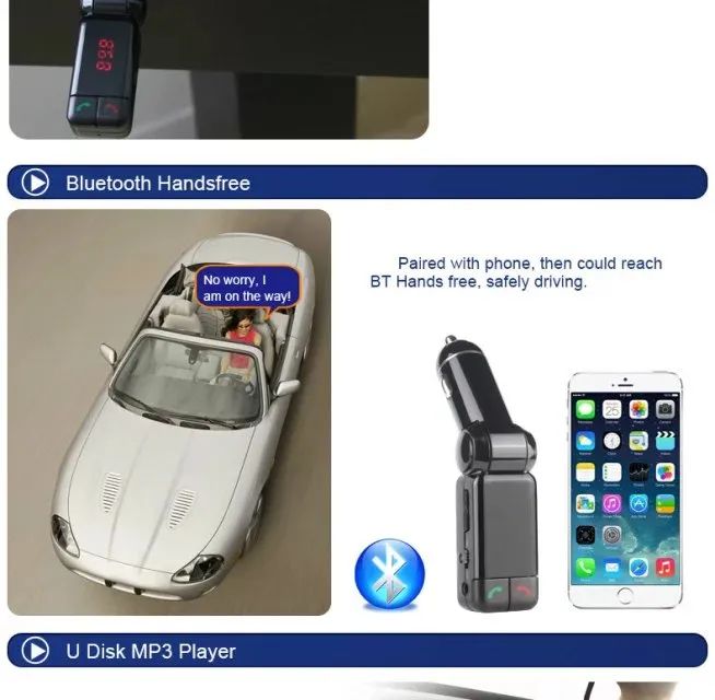 Bluetooth FM Transmitter Car MP3 Audio Player Wireless FM Modulator Car Kit Handfree LCD Display Dual Ports Car Charger With Box