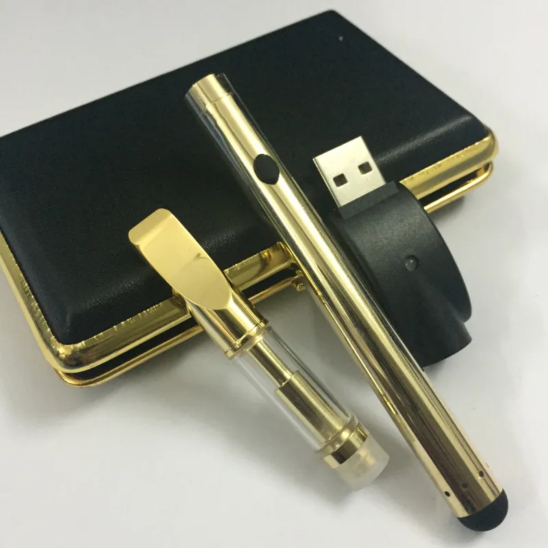 BVC-Coil-Glaspatrone Vape Pen E Cig Start-Kit Gold 92A3 Einweg Dicköltank mit Ladegerät 280mAh Touch-Knopfbatterie