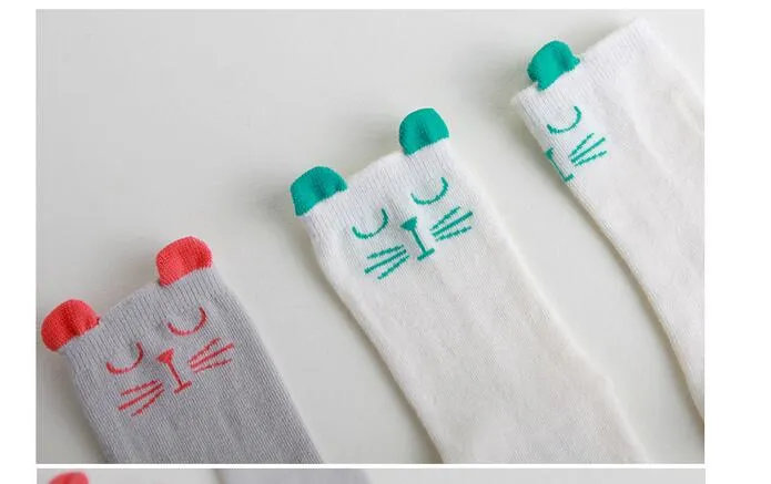 PrettyBaby Bebê Joelho Alto Orelhas de Gato 3D Meias Meninas Dos Desenhos Animados Meias Legging Joelheiras para Algodão Do Bebê Meias Longas Crianças Polainas