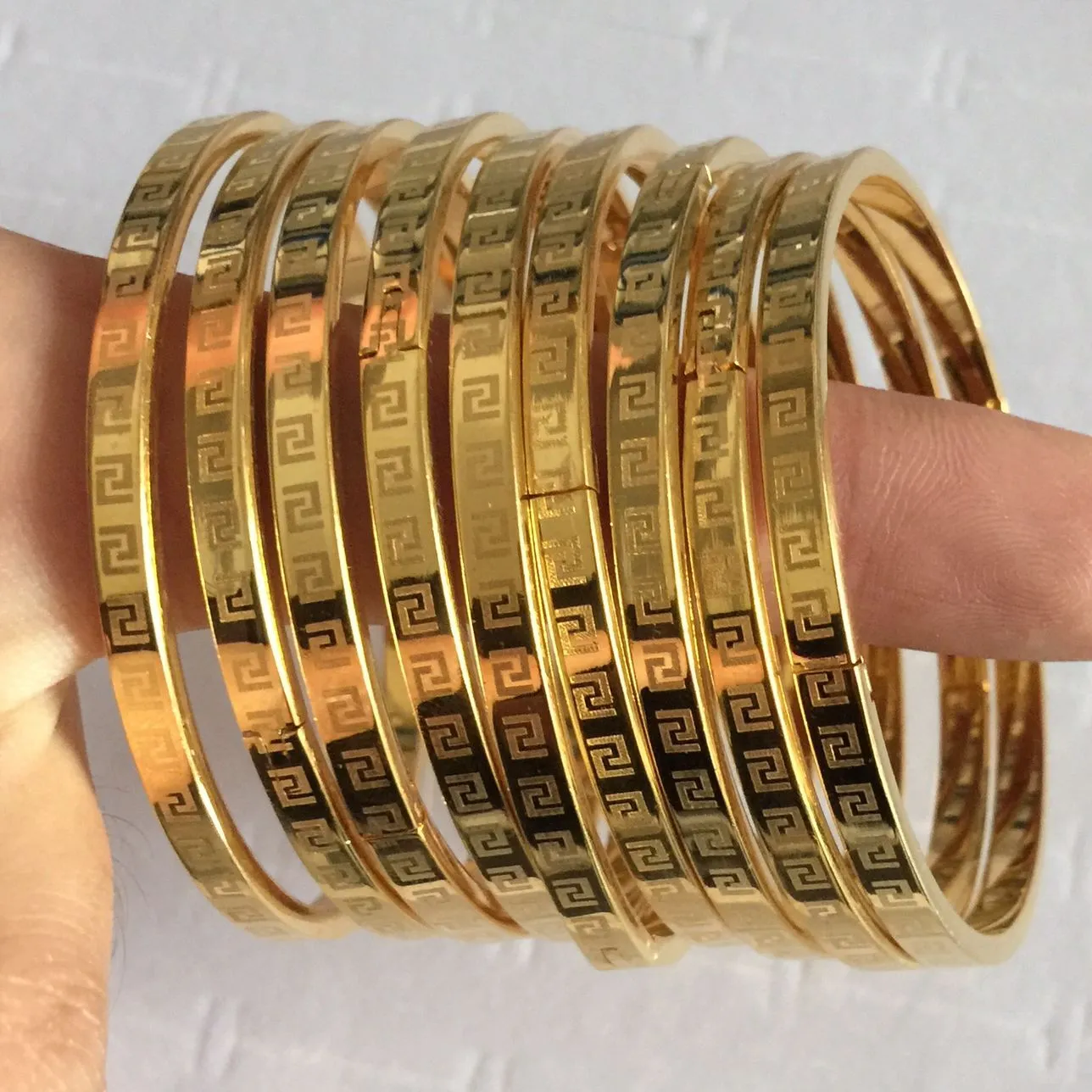 4mm/6mm/8mm Berühmte Marke Schmuck Pulseira Armband Armreif 24K Gold Farbe griechischen schlüssel gravieren Armband Für Frauen männer
