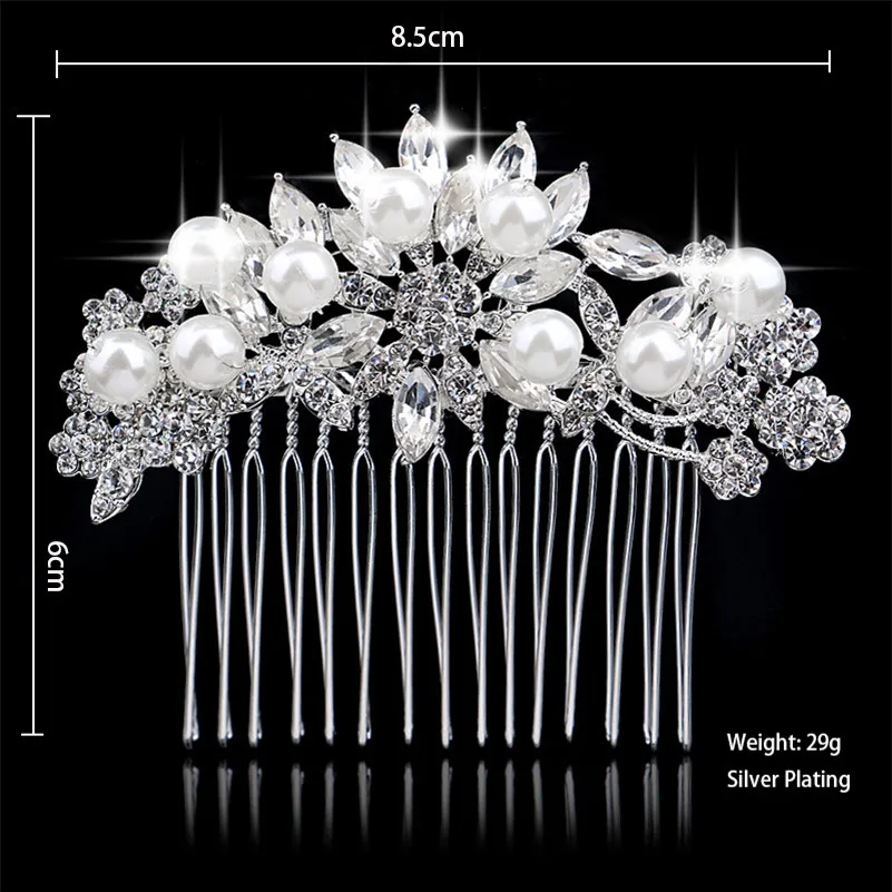 Hair Combs Imitation Pearl Flower Party Bröllop Hårtillbehör Rhinestone Bröllop Bridal Prom Evening Party Headpiece Size 8.5 * 6cm