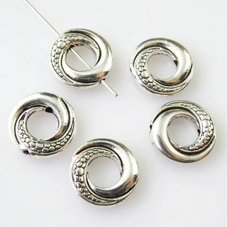 Hot ! 200pcs Antiqued Silver Zinc Alloy Round Circle Spacer Beads Frame Charms 15mm DIY Jewelry