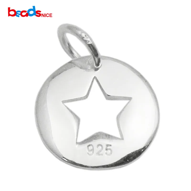 Beadsnice 925 Sterling Silver Okrągłe Wisiorek Puste Poglowie Star Tagi Tagi Biżuteria Znalezienie rzemiosła Dostawy ID 35488