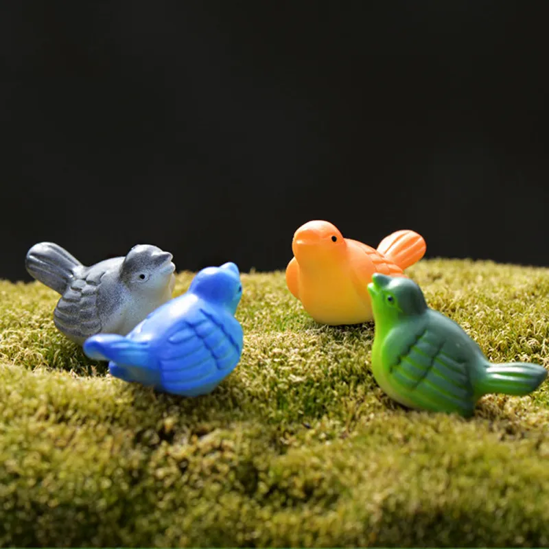 Mini-Vögel Mini Landscape Fairy Garden Decor Miniaturen Bonsai Terrarium Figuren Gnomes Kunstharz Handwerk Hausdach