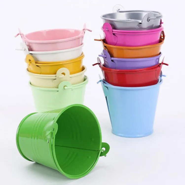 200PCS Metal Wedding Party Shower Present Potted Plants Mini Small Assorted Colored Tin Pails Buckets Bucket Candy Chocolate Box