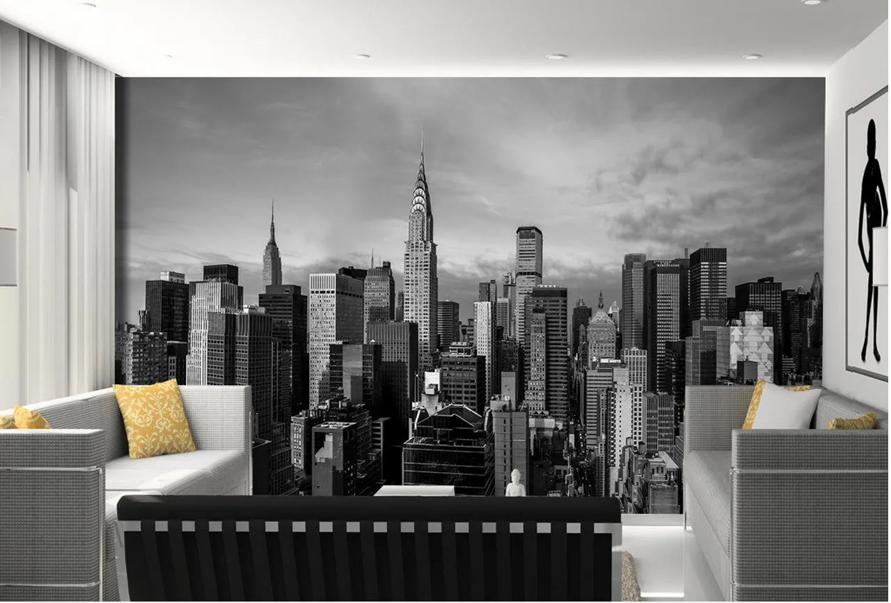 3d Фрески обои для гостиной Черно-белые панорамы Нью-Йорк архитектурная фотография фон стена
