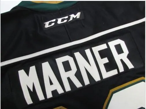 #93 Mitch Marner Jersey, OHL London Knights CCM Premer 7185 Mitch Marner Men`s 100% Stitched Embroidery Logos Hockey Jerseys Green Black