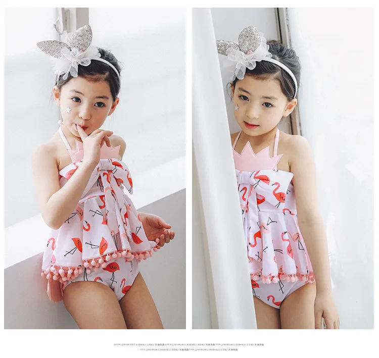 Flickor Simning Set Cartoon Flamingo Swimwear Suits Girl Sun Bathing Spring Swim Set Bow Tank Tops Underpant Shorts With Swimming 1875958